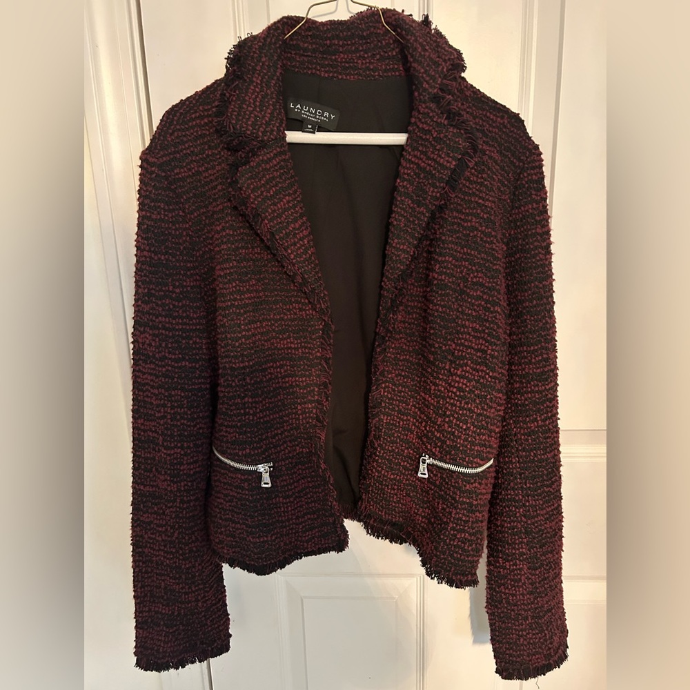 Laundry by Shelli Segal Tweed Open-Front Frayed Blazer for Women